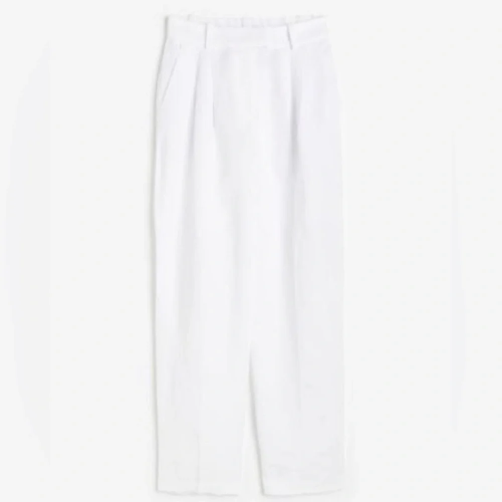 H&M Linen Blend Pleated‎ Tapered Trouser Pants Size 0 White Ankle Length NWT
